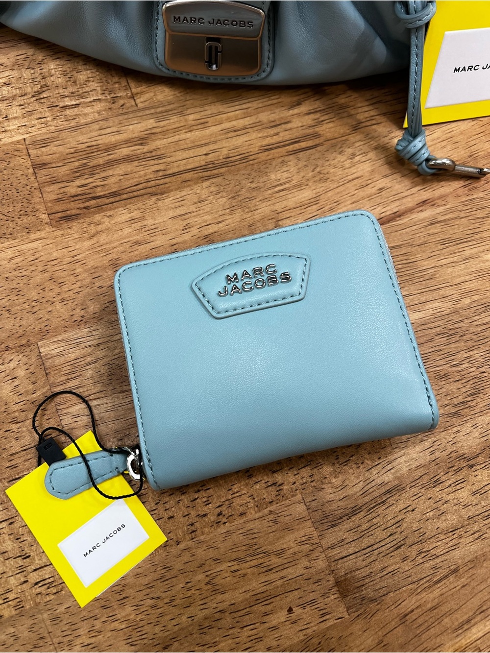 Marc Jacobs sky blue Leather Ruched Top-Handle Satchel with Matching Wallet - Picture 8 of 15